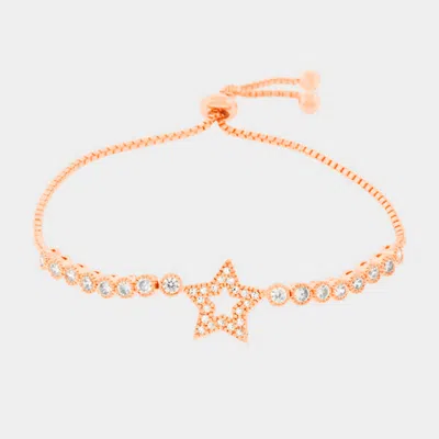 Fashnzfab Cubic Zirconia Star Adjustable Pull Tie Evening Bracelet Clear, Rose Gold