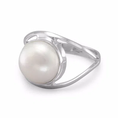 Fashnzfab Cultured Freshwater Pearl Open Band Ring In Silver