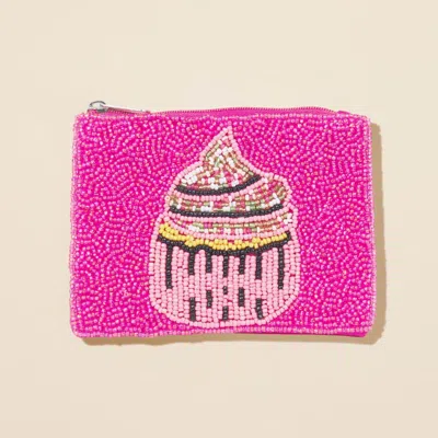 Fashnzfab Cupcake Seed Beaded Mini Pouch Bag In Pink