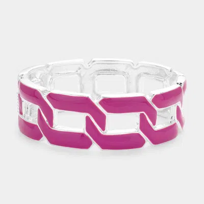 Fashnzfab Curb Chain Cut Out Enamel Hinged Bangle Bracelet Purple