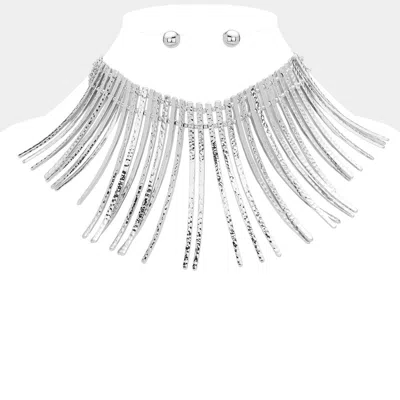 Fashnzfab Curved Metal Bar Fringe Armor Necklace In Brown