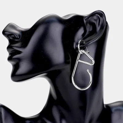 Fashnzfab Curved Metal Dangle Earrings - Rhodium In Silver