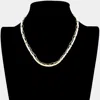 Fashnzfab Curved Metal Tube Accented Pearl Open Oval Link Double Layered Necklace In Gold