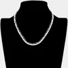 Fashnzfab Curved Metal Tube Accented Pearl Open Oval Link Double Layered Necklace In Metallic