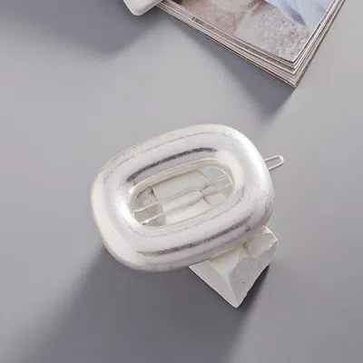 Fashnzfab Curved Open Metal Rectangle Hair Clip - Worn Silver In Multi