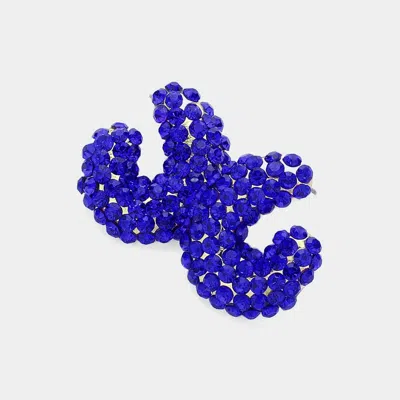 Fashnzfab Curved Rhinestone Pave Evening Stud Earrings In Blue