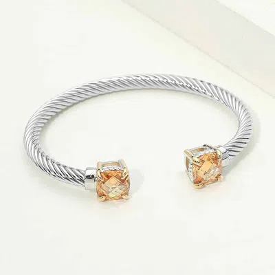 Fashnzfab Cushion Cut Cz Tip Twisted Cable Cuff Bracelet In Silver