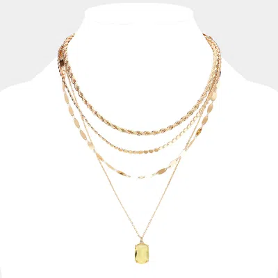 Fashnzfab Cushion Cut Pendant Multi Layered Necklace In Yellow