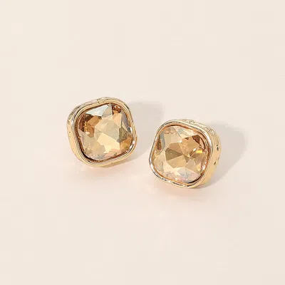 Fashnzfab Cushion Cut Square Stone Stud Earrings In Gold