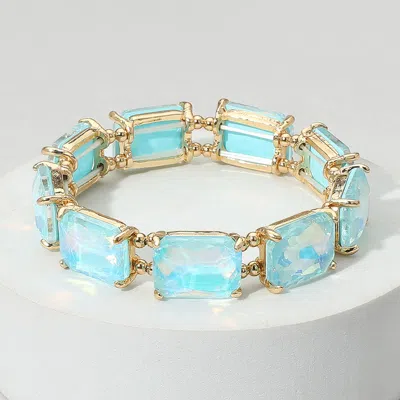 Fashnzfab Cushion Rectangle Stone Stretch Evening Bracelet - Blue