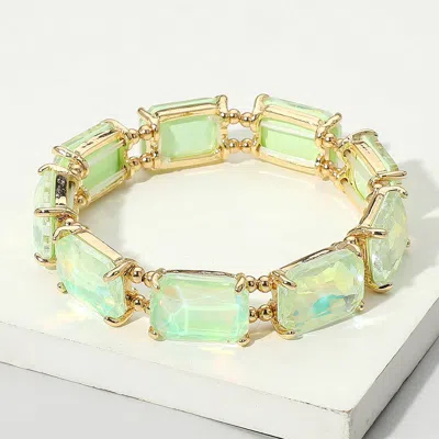 Fashnzfab Cushion Rectangle Stone Stretch Evening Bracelet Light, Mint In Multi