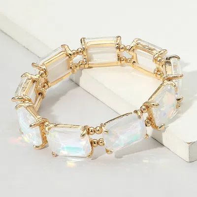 Fashnzfab Cushion Rectangle Stone Stretch Evening Bracelet Light, White In Multi