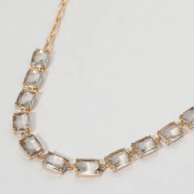 Fashnzfab Cushion Rectangular Stone Cluster Link Evening Necklace - Ab, Black Diamond In Multi