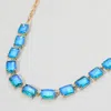 Fashnzfab Cushion Rectangular Stone Cluster Link Evening Necklace - Ab, Blue In Multi