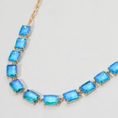 Fashnzfab Cushion Rectangular Stone Cluster Link Evening Necklace - Ab, Blue In Multi
