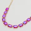 Fashnzfab Cushion Rectangular Stone Cluster Link Evening Necklace - Ab, Fuchsia In Multi