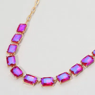 Fashnzfab Cushion Rectangular Stone Cluster Link Evening Necklace - Ab, Fuchsia In Multi