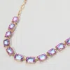 Fashnzfab Cushion Rectangular Stone Cluster Link Evening Necklace - Ab, Lavender In Multi