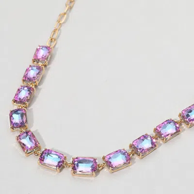 Fashnzfab Cushion Rectangular Stone Cluster Link Evening Necklace - Ab, Lavender In Multi