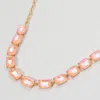 Fashnzfab Cushion Rectangular Stone Cluster Link Evening Necklace - Ab, Pink In Multi