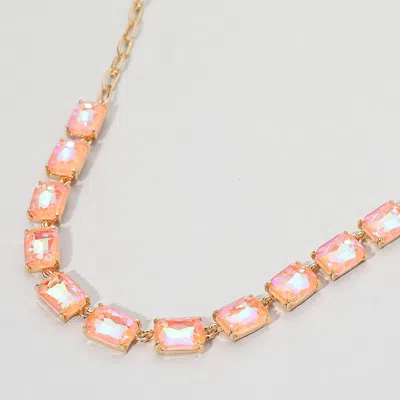 Fashnzfab Cushion Rectangular Stone Cluster Link Evening Necklace - Ab, Pink In Multi