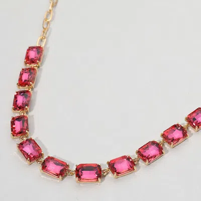 Fashnzfab Cushion Rectangular Stone Cluster Link Evening Necklace - Ab, Rose In Multi