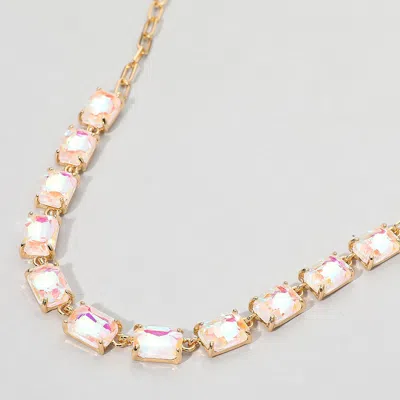 Fashnzfab Cushion Rectangular Stone Cluster Link Evening Necklace - Ab, White In Multi