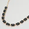 Fashnzfab Cushion Rectangular Stone Cluster Link Evening Necklace - Black In Black