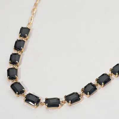 Fashnzfab Cushion Rectangular Stone Cluster Link Evening Necklace - Black