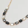 Fashnzfab Cushion Rectangular Stone Cluster Link Evening Necklace - Black, Multi In Multi
