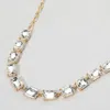 Fashnzfab Cushion Rectangular Stone Cluster Link Evening Necklace - Clear, Gold In Multi