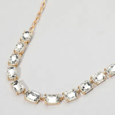 Fashnzfab Cushion Rectangular Stone Cluster Link Evening Necklace - Clear, Gold In Multi