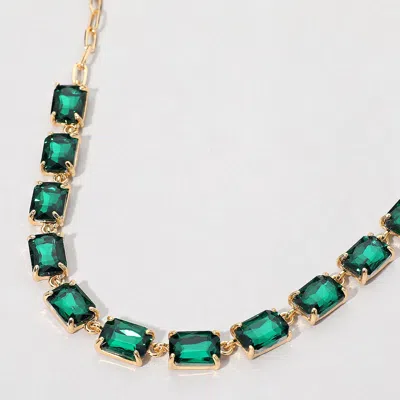 Fashnzfab Cushion Rectangular Stone Cluster Link Evening Necklace In Gold