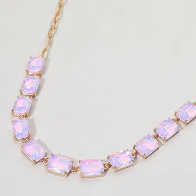 Fashnzfab Cushion Rectangular Stone Cluster Link Evening Necklace - Lavender, Opal In Multi