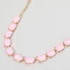 Fashnzfab Cushion Rectangular Stone Cluster Link Evening Necklace - Opal, Pink In Multi