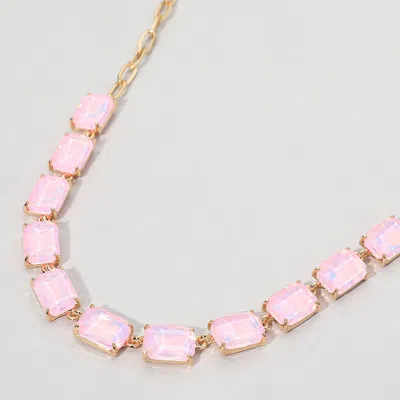Fashnzfab Cushion Rectangular Stone Cluster Link Evening Necklace - Opal, Pink In Multi