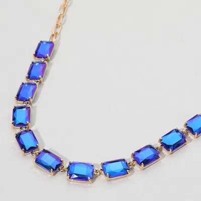 Fashnzfab Cushion Rectangular Stone Cluster Link Evening Necklace In Blue