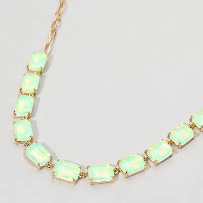 Fashnzfab Cushion Rectangular Stone Cluster Link Evening Necklace - Mint, Opal In Green