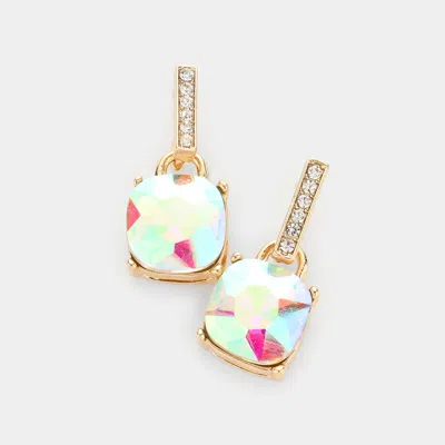 Fashnzfab Cushion Square Stone Dangle Evening Earrings - Ab, Gold
