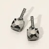 Fashnzfab Cushion Square Stone Dangle Evening Earrings In Black