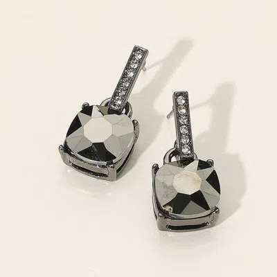 Fashnzfab Cushion Square Stone Dangle Evening Earrings In Black