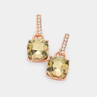 Fashnzfab Cushion Square Stone Dangle Evening Earrings In Gold