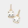 Fashnzfab Cushion Square Stone Dangle Evening Earrings In Gold