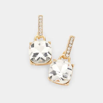 Fashnzfab Cushion Square Stone Dangle Evening Earrings In Gold