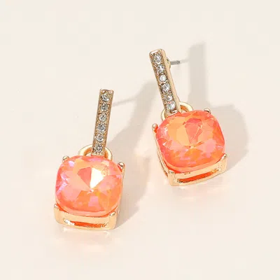 Fashnzfab Cushion Square Stone Dangle Evening Earrings In Gold