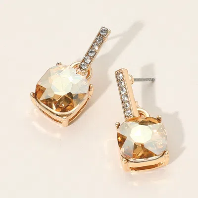 Fashnzfab Cushion Square Stone Dangle Evening Earrings In Gold