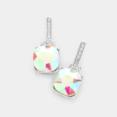 Fashnzfab Cushion Square Stone Dangle Evening Earrings In Metallic