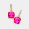 Fashnzfab Cushion Square Stone Dangle Evening Earrings In Pink