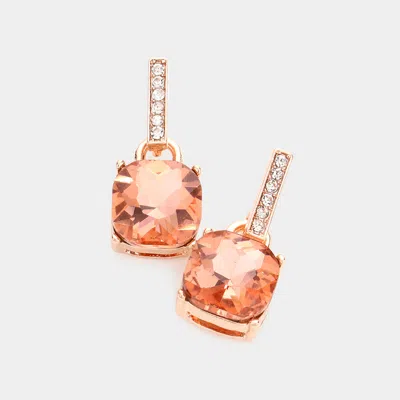 Fashnzfab Cushion Square Stone Dangle Evening Earrings In Pink