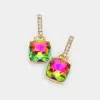 Fashnzfab Cushion Square Stone Dangle Evening Earrings In Multi